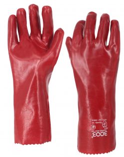 Перчатки 3003, гладкий облив ПВХ 35 см., красные (63012)