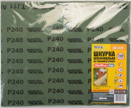 Шкірка шліфувальна на тканинній основі MASTERTOOL Р240 230х280 мм 5 шт 08-3124 - Зображення 2
