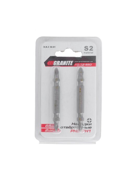 Насадка отверточная двухсторонняя GRANITE PH1/PH2 65 мм 1/4" S2 набор 2 шт 10-12-650 — изображение 2
