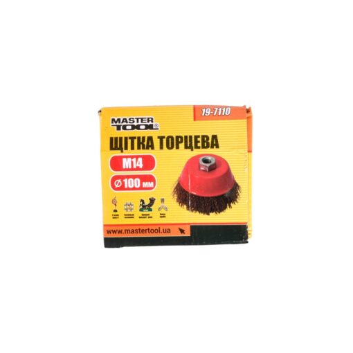 Щітка торцева MASTERTOOL з латуньованого рифленого дроту 100 мм М14 19-7110 - Зображення 2