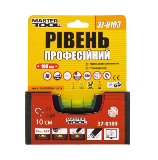 Уровень электрика с магнитом MASTERTOOL ПРОФИ 10 см 0,5 мм/м 0,03° фрезерованная поверхность/желоб для труб 37-0103 — изображение 2