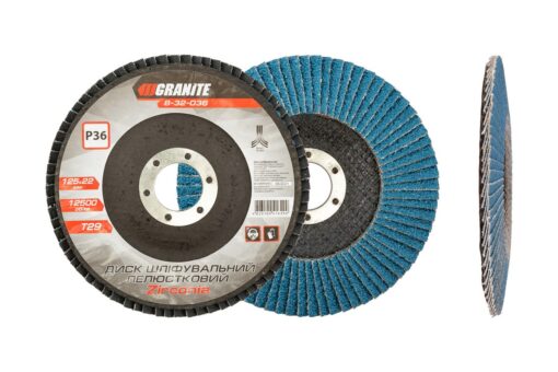 Диск шлифовальный лепестковый конусный GRANITE ZIRCONIA Т29 зерно 36 125х22 мм 8-32-036
