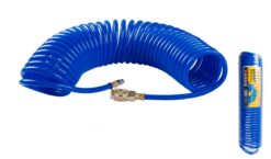 Шланг пневматический спиральный MASTERTOOL PU 15 атм 6,5х10 мм 10 м с быстросъемными соединениями 81-8481