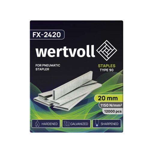Скобы закаленные для пневмостеплера WERTVOLL тип 90 20 мм/5.8х1.25 мм 12000 шт FX-2420 — изображение 2