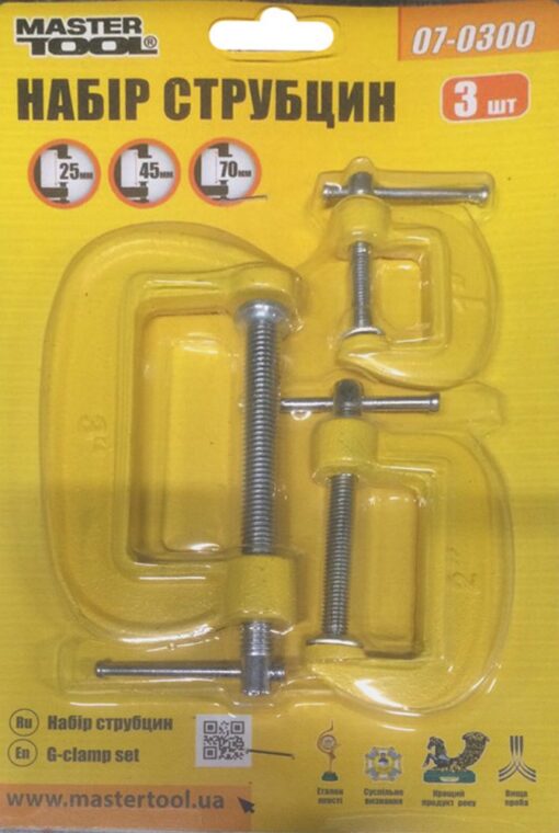 Струбцина столярная MASTERTOOL G-Type 30/50/75 мм набор 3 шт 07-0300 — изображение 2