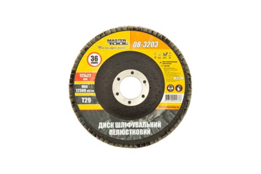 Диск шлифовальный лепестковый конусный MASTERTOOL Т29 зерно 36 125х22 мм 08-3203 — изображение 2