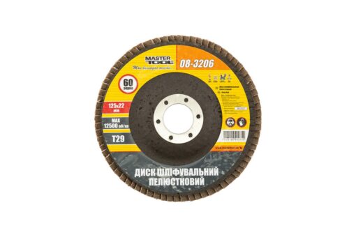 Диск шлифовальный лепестковый конусный MASTERTOOL Т29 зерно 60 125х22 мм 08-3206 — изображение 2