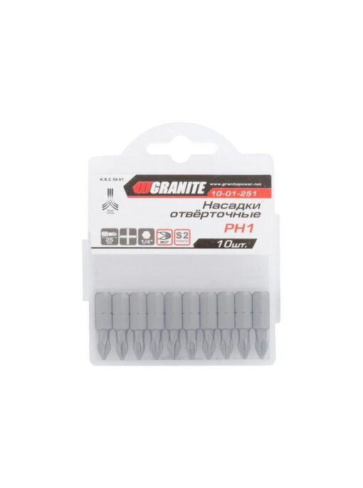 Насадка отверточная GRANITE PH1 25 мм 1/4" S2 набор 10 шт 10-01-251 — изображение 2