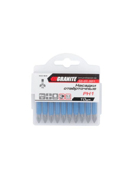 Насадка отверточная GRANITE PH1 50 мм 1/4" S2 набор 10 шт 10-01-501 — изображение 2