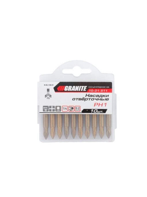 Насадка отверточная GRANITE PH1 50 мм 1/4" S2/TITAN набор 10 шт 10-01-511 — изображение 2