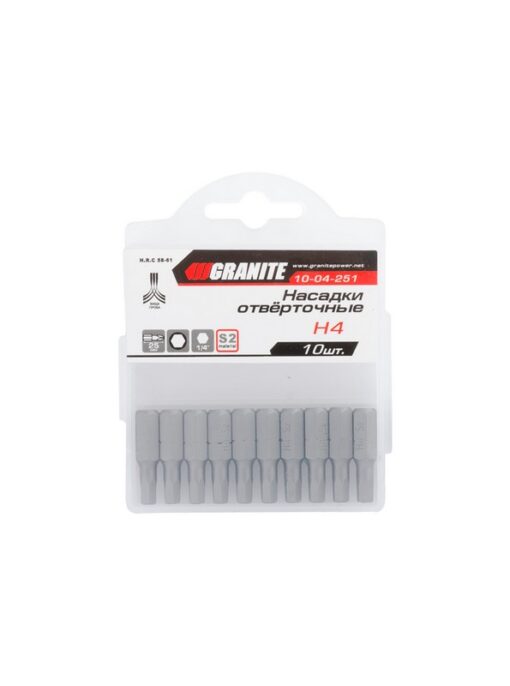 Насадка отверточная GRANITE HEX4 25 мм 1/4" S2 набор 10 шт 10-04-251 — изображение 2