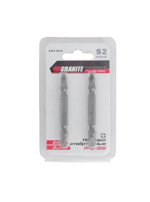 Насадка отверточная двухсторонняя GRANITE PH2/SL6 65 мм 1/4" S2 набор 2 шт 10-26-650 — изображение 2