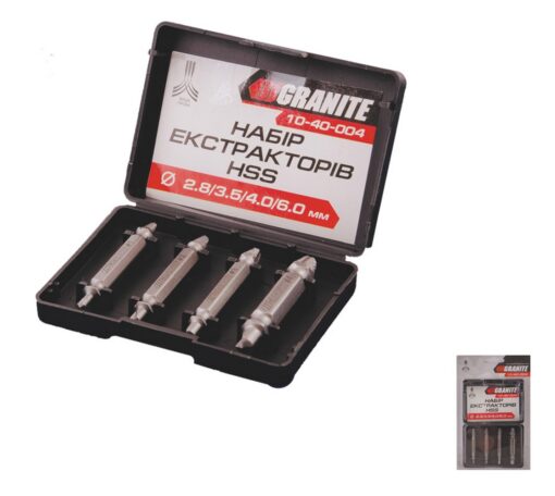 Экстракторы для выкручивания поврежденных винтов GRANITE М5-М14/Ø2.8-6 мм/HEX набор 4 шт 10-40-004