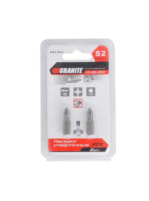 Насадка отверточная GRANITE PZ2 25 мм 1/4" S2 набор 2 шт 10-92-250 — изображение 2