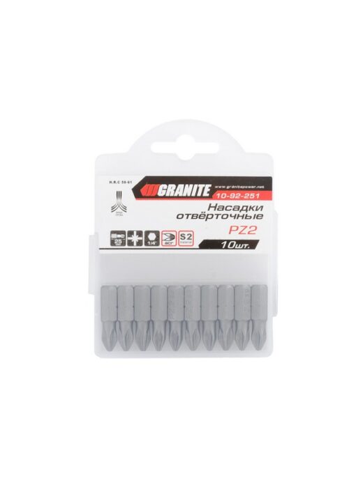 Насадка отверточная GRANITE PZ2 25 мм 1/4" S2 набор 10 шт 10-92-251 — изображение 2