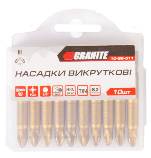 Насадка отверточная GRANITE PZ2 50 мм 1/4" S2/TITAN набор 10 шт 10-92-511 — изображение 2