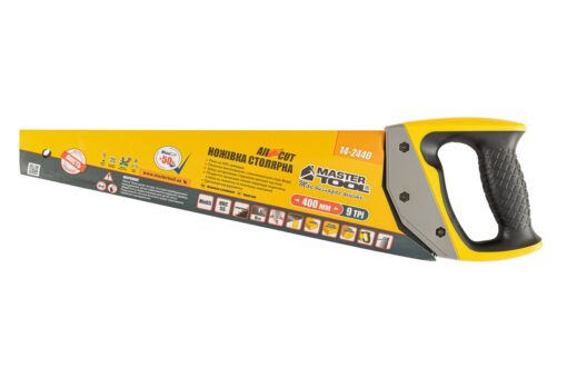 Ножовка столярная MASTERTOOL BLACK ALLIGATOR 400 мм 9TPI MAX CUT закаленный зуб 3-D заточка тефлоновое покрытие 14-2440 — изображение 3