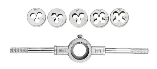 Плашки для нарезания резьбы MASTERTOOL M4/M5/M6/M8/M10 с держателем набор 6 шт 15-0406