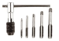 Метчики для нарезания резьбы MASTERTOOL M4/M5/M6/M8/M10 с Т-образным держателем набор 6 шт 15-1406