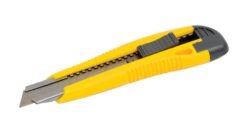 Нож строительный MASTERTOOL с отломным лезвием 18 мм ABS пластик металлическая направляющая кнопочный фиксатор 2 лезвия 17-0106