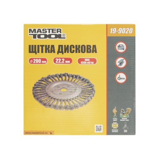 Щетка дисковая MASTERTOOL из плетеной проволоки 200х22.2 мм 19-9020 — изображение 3
