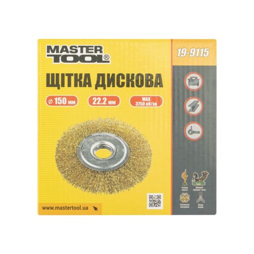 Щетка дисковая MASTERTOOL из латунированной рифленой проволоки 150х22.2 мм 19-9115 — изображение 3