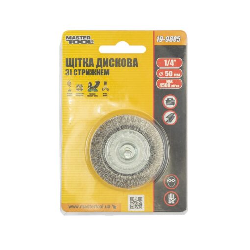 Щетка дисковая MASTERTOOL из рифленой проволоки 50 мм со стержнем 1/4" 19-9805 — изображение 3