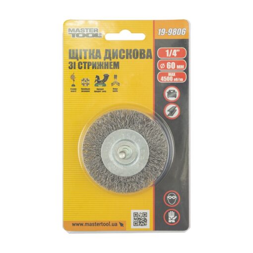 Щетка дисковая MASTERTOOL из рифленой проволоки 60 мм со стержнем 1/4" 19-9806 — изображение 3