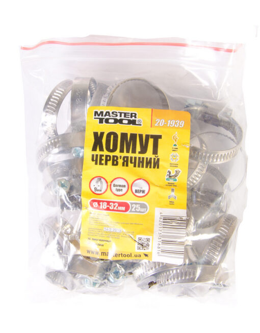 Хомут червячный MASTERTOOL German type W2 DIN 3017 9.0 мм Ø 18-32 мм 25 шт 20-1939 — изображение 2