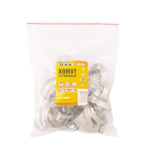 Хомут червячный MASTERTOOL German type W2 DIN 3017 9.0 мм Ø 25-40 мм 25 шт 20-1941 — изображение 2