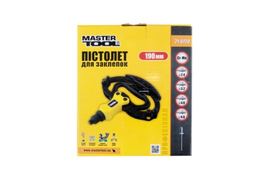 Пистолет для заклепок MASTERTOOL ПРОФИ рычажный одноручный Т-образный CrMo 200 мм Ø 2.4/3.2/4.0/4.8 мм 21-0720 — изображение 3