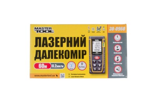 Дальномер лазерный MASTERTOOL до 60 м ± 2 мм/м пам'ять 30 клас лазера I IP54 живлення ААА*2 чохол 30-0960 — изображение 4