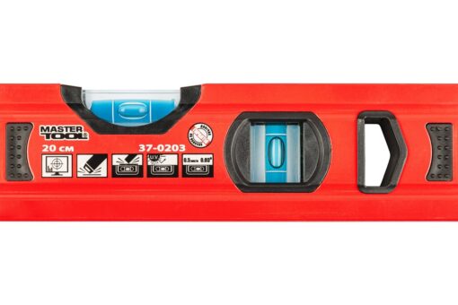 Уровень строительный MASTERTOOL ПРОФИ 20 см 2 капсулы 0,5 мм/м 0,03° фрезерованная поверхность/желоб для труб 37-0203 — изображение 5