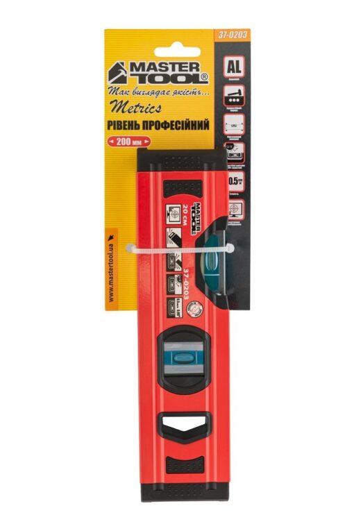 Уровень строительный MASTERTOOL ПРОФИ 20 см 2 капсулы 0,5 мм/м 0,03° фрезерованная поверхность/желоб для труб 37-0203 — изображение 7