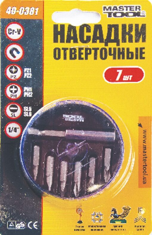 Набор отверточных насадок MASTERTOOL 7 шт 25 мм 1/4" с держателем 40-0381 — изображение 2