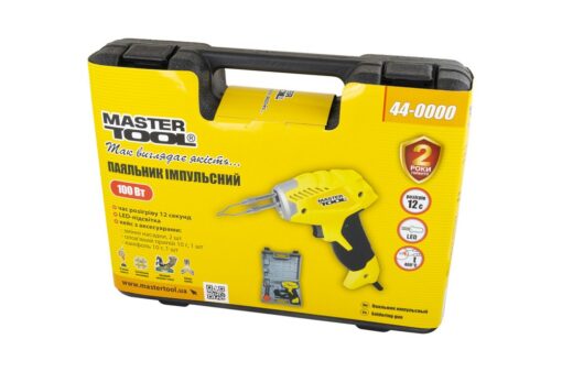 Паяльник импульсный MASTERTOOL с трансформатором 100 Вт/220-240 V/50 Hz 0-400°С LED пластиковый кейс/аксессуары 44-0000 — изображение 5