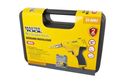 Паяльник импульсный MASTERTOOL с трансформатором 3 режима 200 Вт/220-240 V/50 Hz 0-500°С LED пластиковый кейс/аксессуары 44-0002 — изображение 6