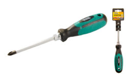 Отвёртка крестовая магнитная MASTERTOOL HEXAGON РН2х100 мм ручка с TPR покрытием 45-8210
