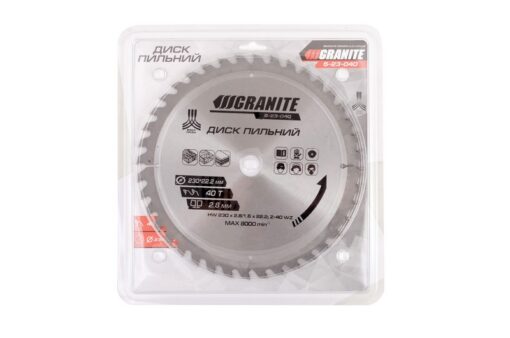 Диск пильный GRANITE для дерева с твердосплавными напайками 230х22.2х40Т 8000 об/мин 5-23-040 — изображение 2