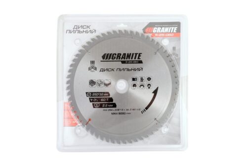 Диск пильный GRANITE для дерева с твердосплавными напайками 250х32х60Т адаптер 32-30/32-25.4 6100 об/мин 5-25-060 — изображение 2