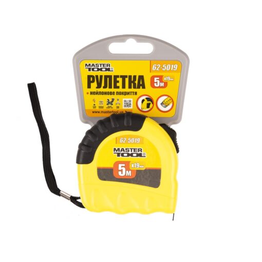 Рулетка MASTERTOOL 5 м 19 мм тип "Shiftlock" фиксатор полотна нейлоновое покрытие 62-5019 — изображение 2