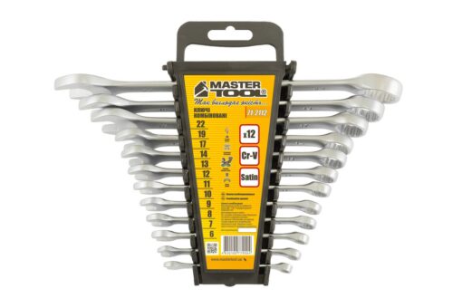 Ключи рожково-накидные MASTERTOOL SATIN FINISH набор 12 шт (6-14/17/19/22 мм) 31CRV3 DIN3113 71-2112 — изображение 2