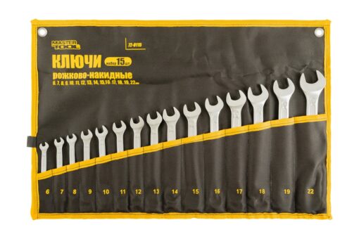 Ключи рожково-накидные MASTERTOOL PROFI набор 15 шт ролл (6-19/22) DIN3113 пожизненная гарантия 72-0115 — изображение 2