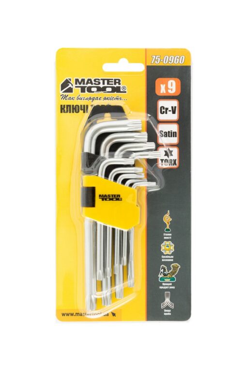 Ключи TORX MASTERTOOL CrV Т10/Т50 55/133 мм набор 9 шт 75-0960 — изображение 4