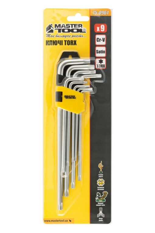 Ключи TORX MASTERTOOL CrV Т10/Т50 90/227 мм набор 9 шт 75-0961 — изображение 4