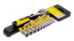 Набор головок торцевых 6-гранных MASTERTOOL ¼" 4-13 мм с трещоткой 72 зубца удлинитель CrV 12 шт 78-1412