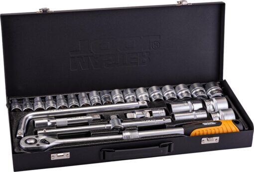 Набор инструментов MASTERTOOL PROFI ½" 24 шт 10-32 мм гнутый вороток CrV50BV30 металлический кейс 78-4125 — изображение 2