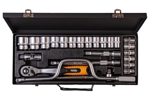 Набор инструментов MASTERTOOL PROFI ½" 24 шт 10-32 мм гнутый вороток CrV50BV30 металлический кейс 78-4125 — изображение 3