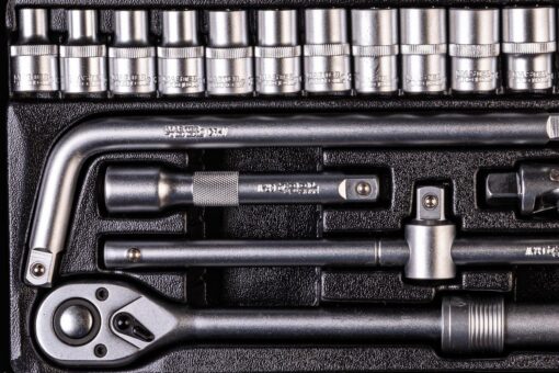 Набор инструментов MASTERTOOL PROFI ½" 26 шт 8-32 мм телескопическая трещотка CrV50BV30 металлический кейс 78-4126 — изображение 4