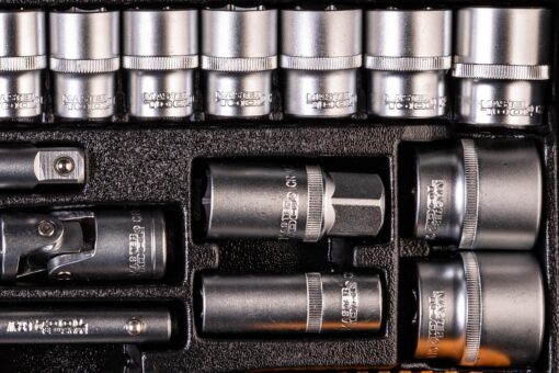 Набор инструментов MASTERTOOL PROFI ½" 26 шт 8-32 мм телескопическая трещотка CrV50BV30 металлический кейс 78-4126 — изображение 5